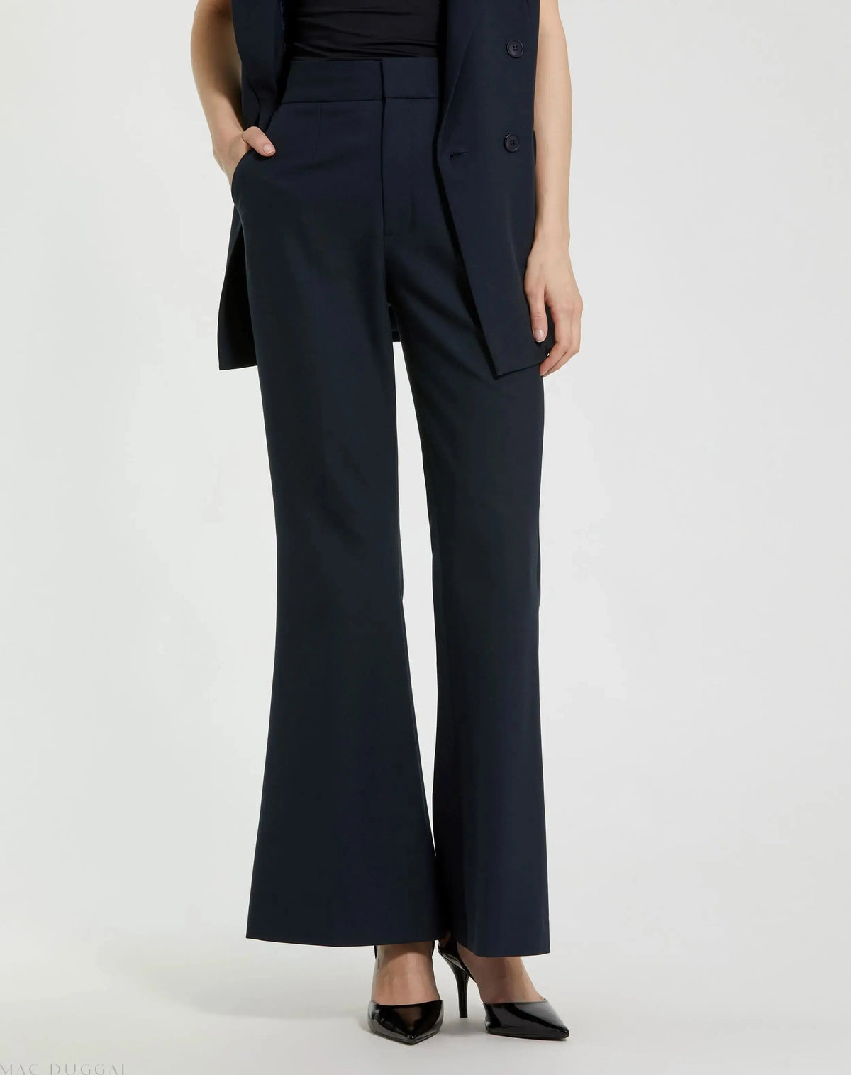 Navy Classic Crepe Flared Trouser Pant - FINAL SALE