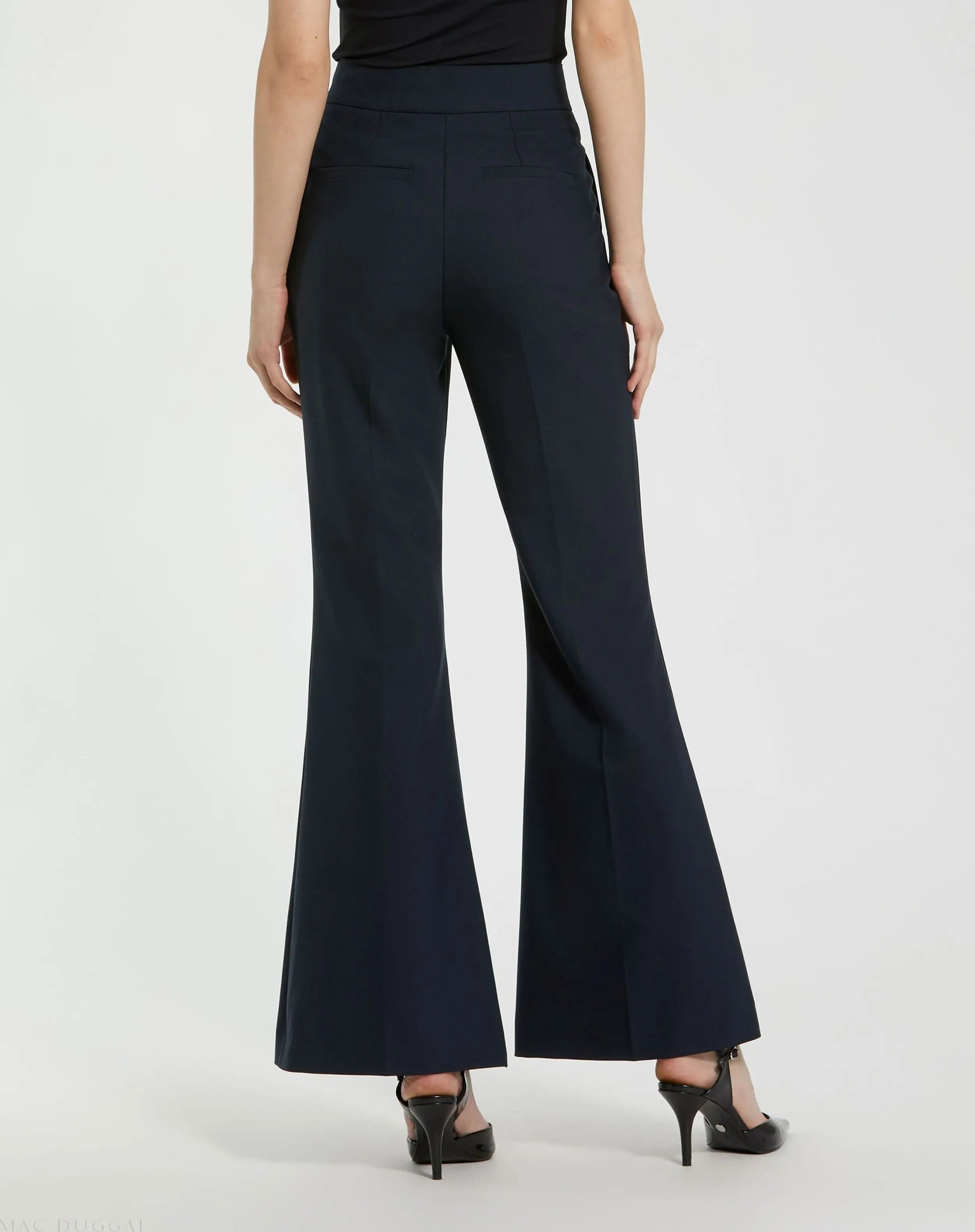 Navy Classic Crepe Flared Trouser Pant - FINAL SALE