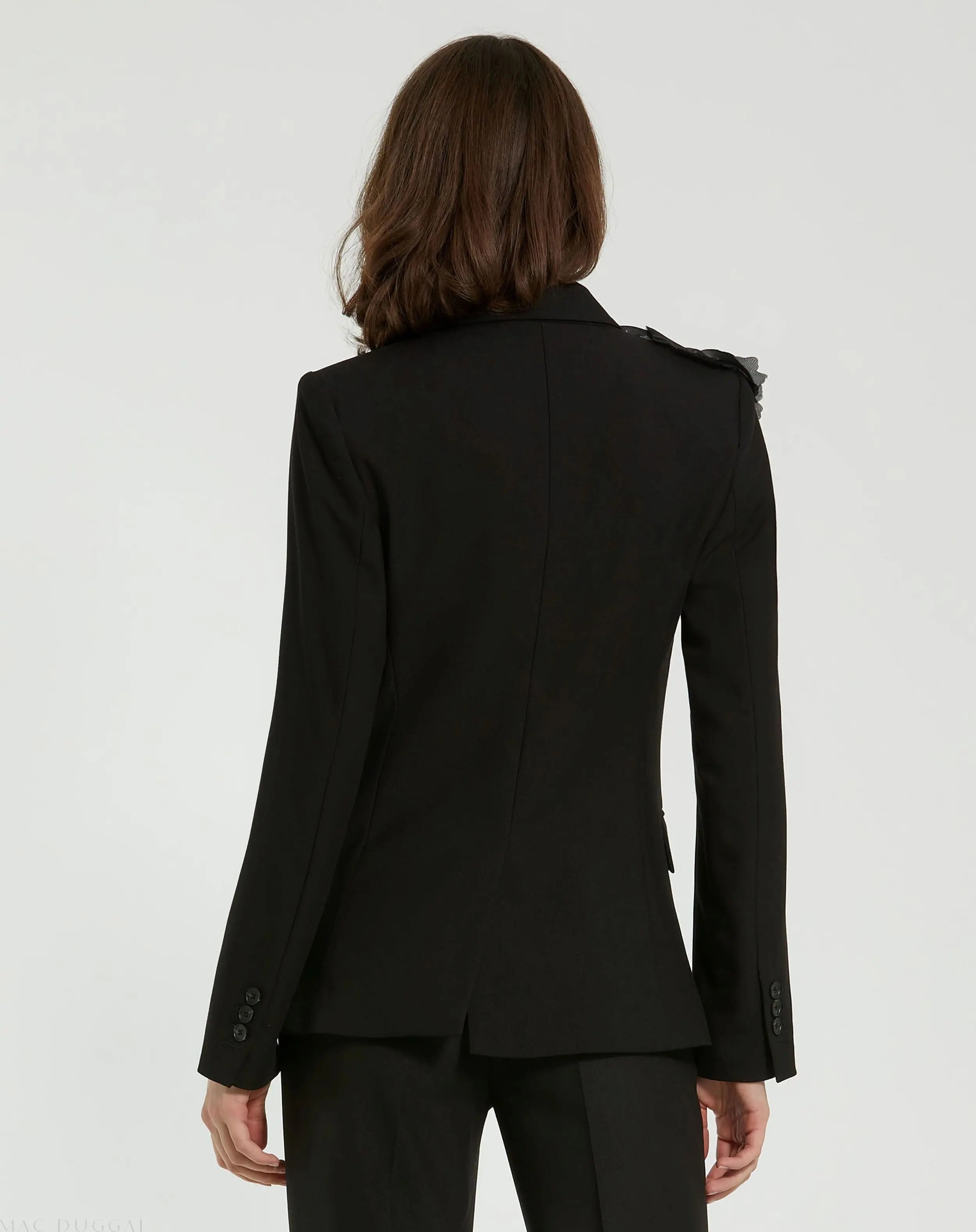 Black Classic Crepe Blazer Jacket With Flower - FINAL SALE