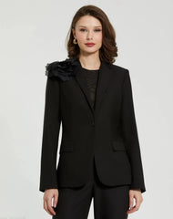 Classic Crepe Blazer Jacket With Flower - FINAL SALE