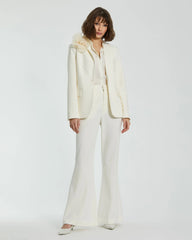 Ivory Classic Crepe Blazer Jacket With Flower - FINAL SALE