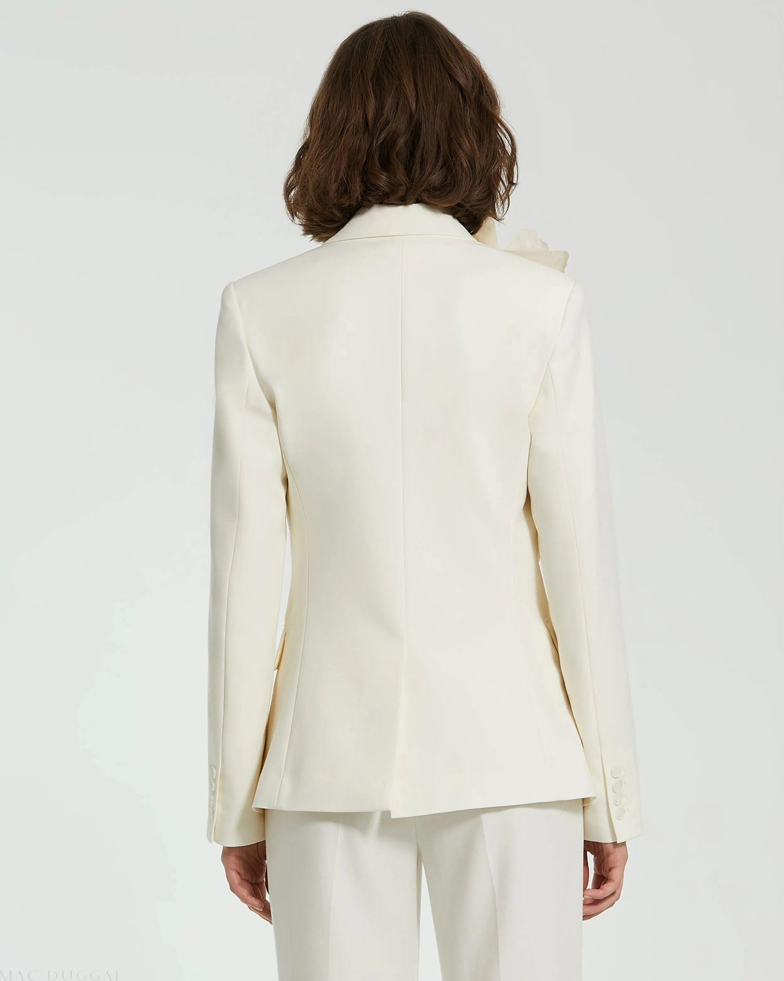 Ivory Classic Crepe Blazer Jacket With Flower - FINAL SALE