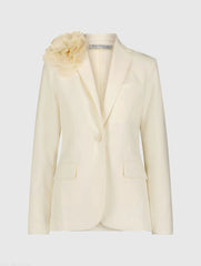 Ivory Classic Crepe Blazer Jacket With Flower - FINAL SALE
