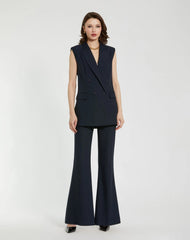 Navy Tailored Crepe Sleeveless Blazer Vest - FINAL SALE