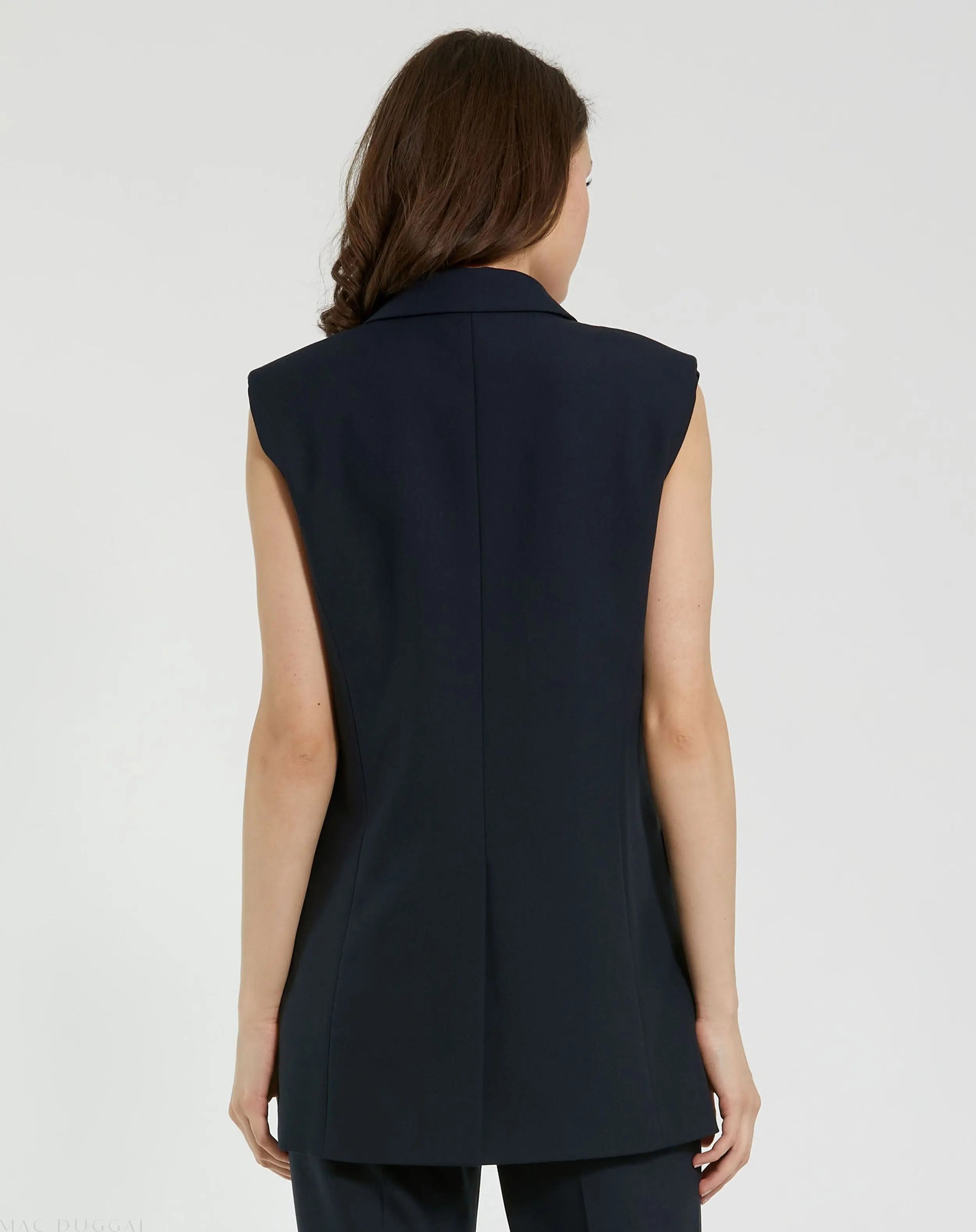 Navy Tailored Crepe Sleeveless Blazer Vest - FINAL SALE