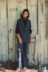 Navy Tailored Crepe Sleeveless Blazer Vest - FINAL SALE