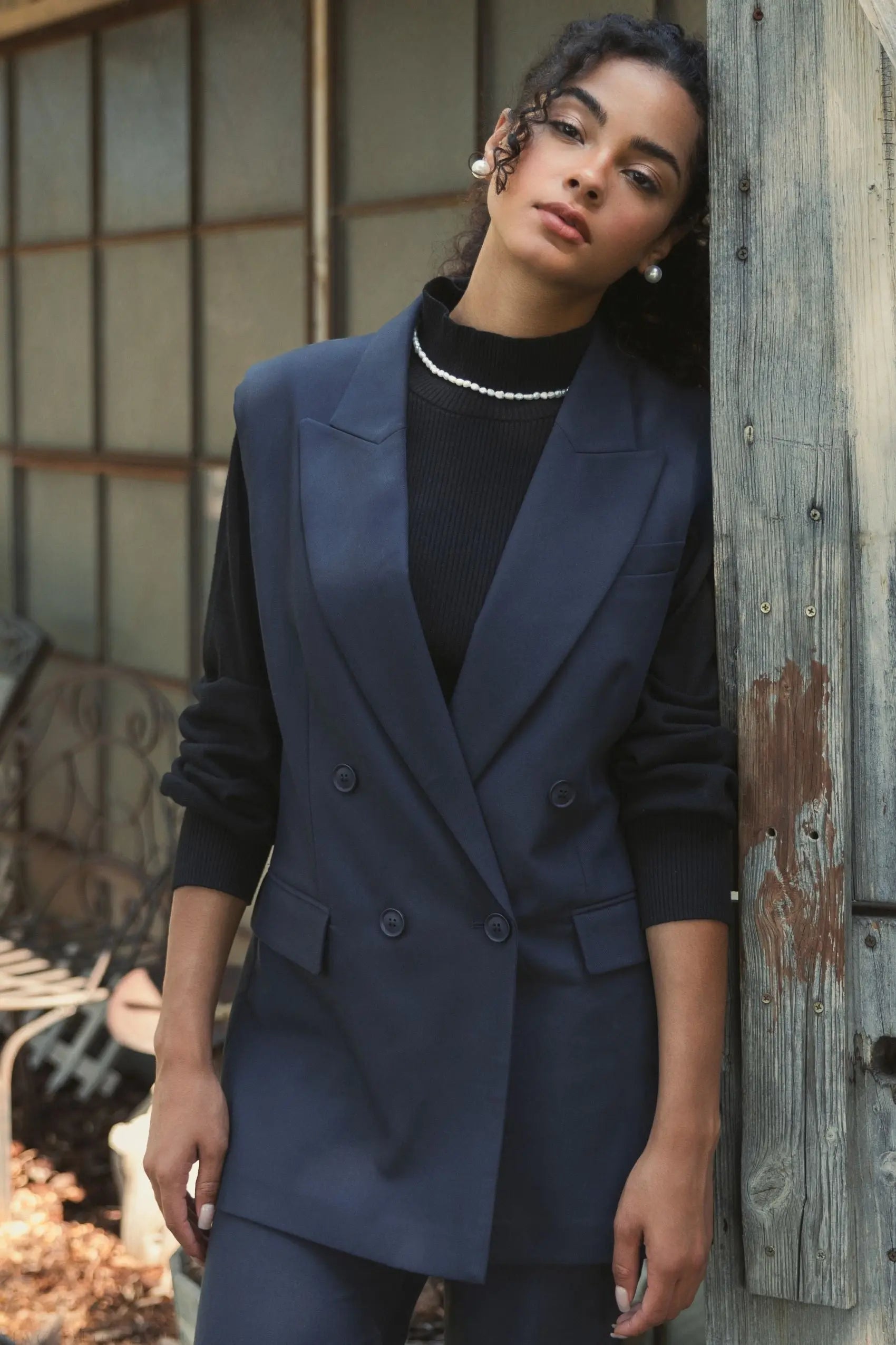 Navy Tailored Crepe Sleeveless Blazer Vest - FINAL SALE