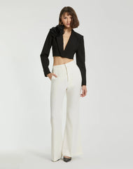 Black Notch Collar Crepe Cropped Tailored Blazer Jacket - Final Sale