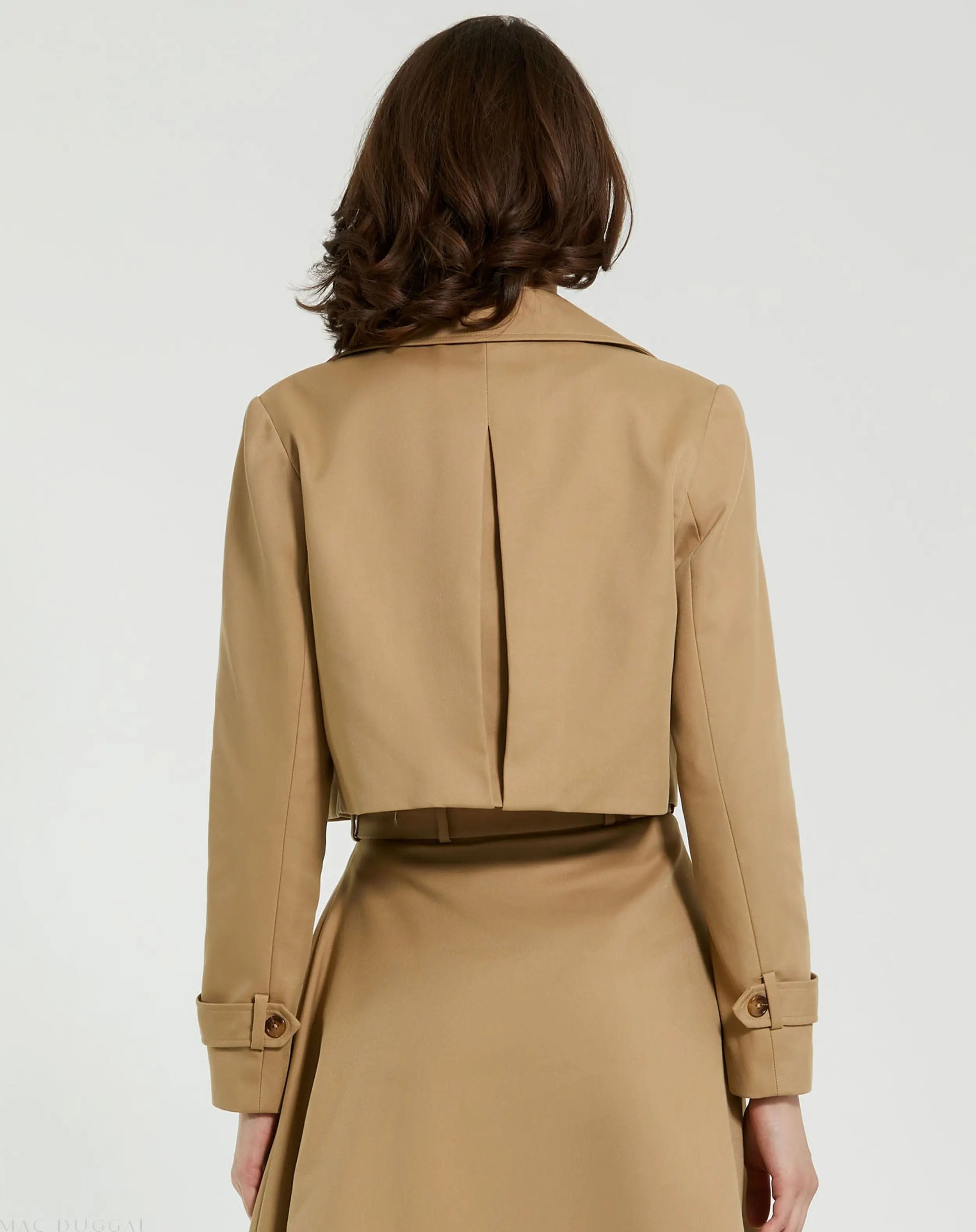 Beige Twill Cropped Tailored Trench Jacket