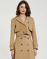Beige Twill Cropped Tailored Trench Jacket
