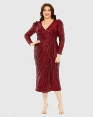 Princess Long Sleeve V Neck Sequin Dress