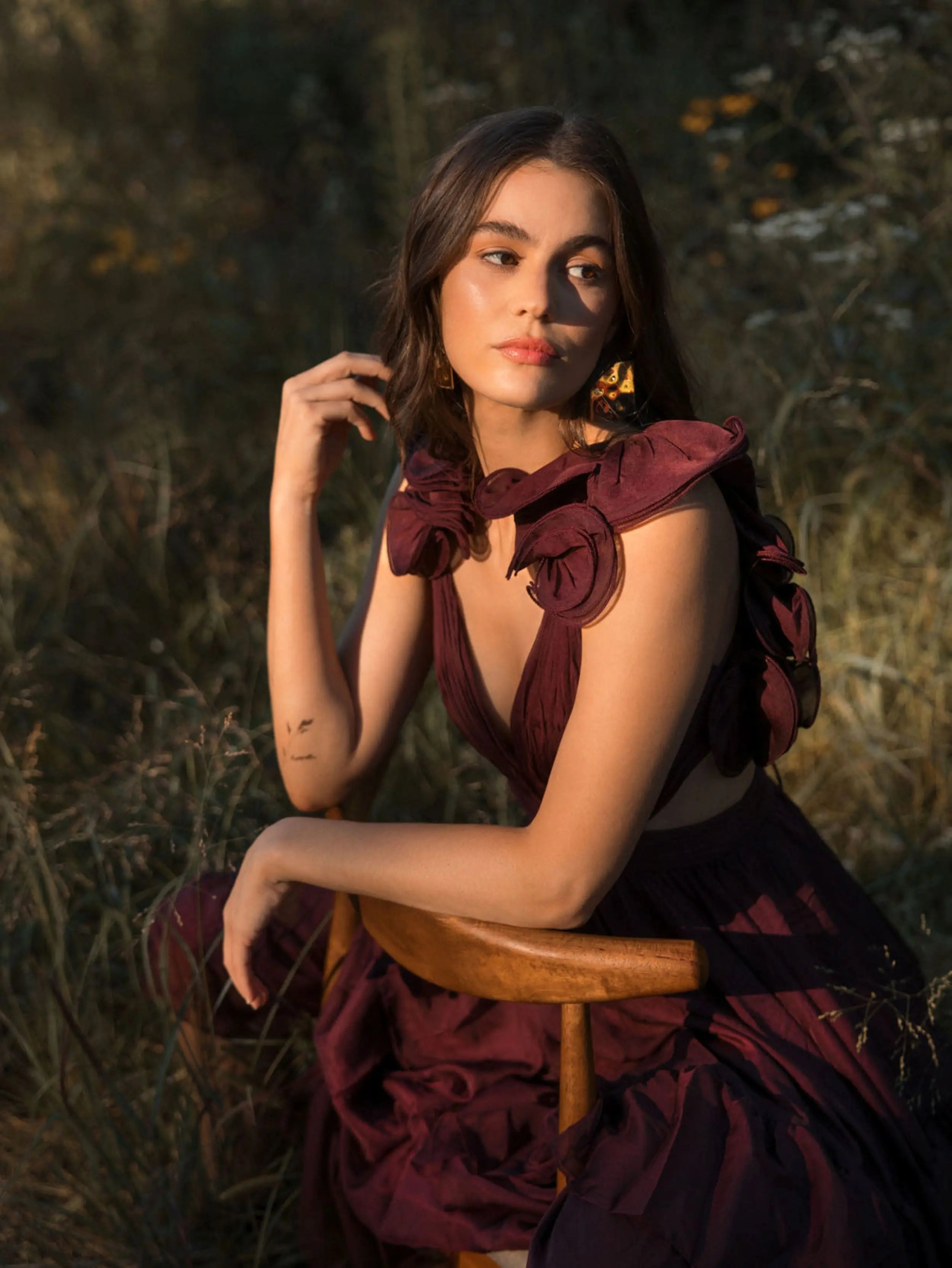 Dark Red Ruffle Tiered Cut-Out Chiffon Dress - FINAL SALE