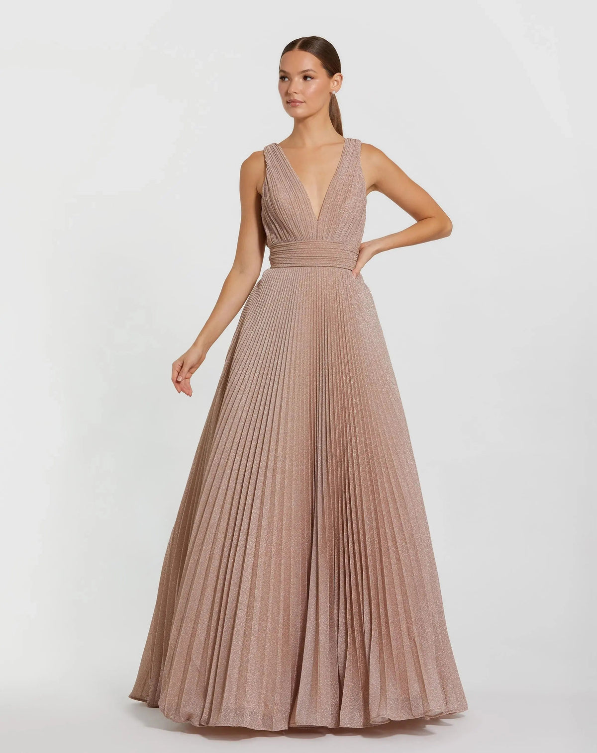 Pink Shimmering Pleated Sleeveless Gown