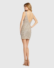 Silver and Gold Sleeveless Sequin V-Neck Mini Dress