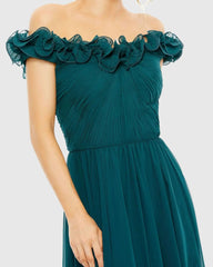 Teal Ruched Off The Shoulder A Line Gown