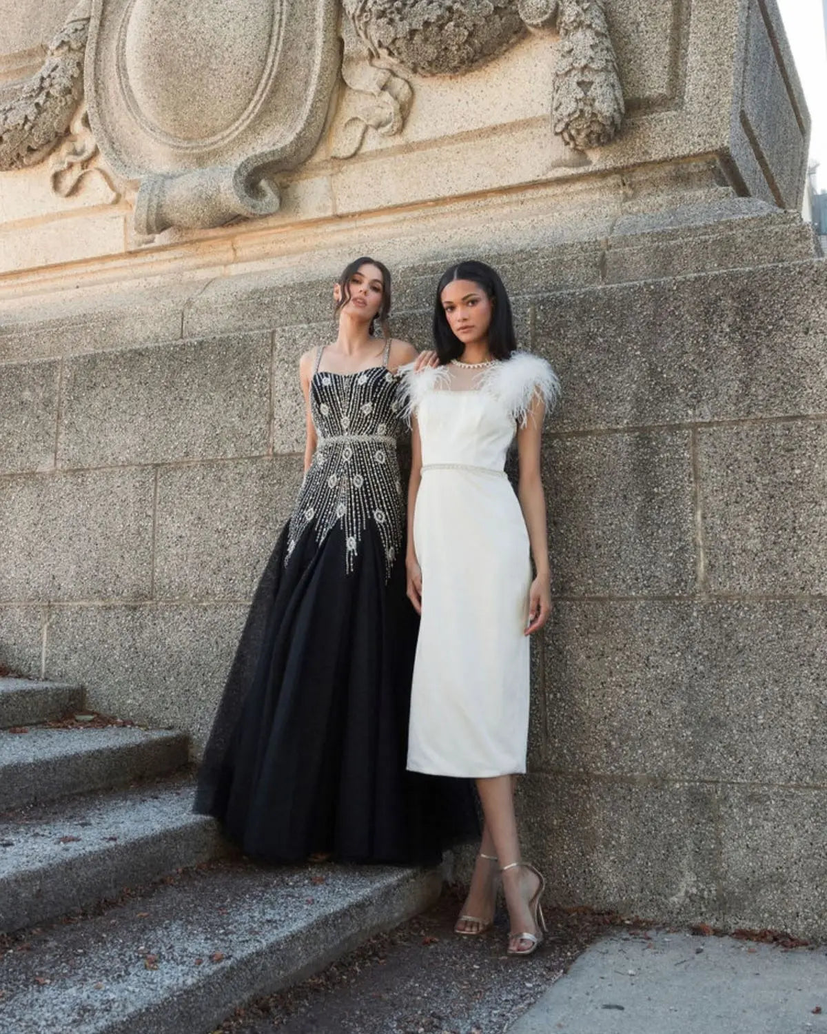 Black Slim Strap Embellished Bustier Gown