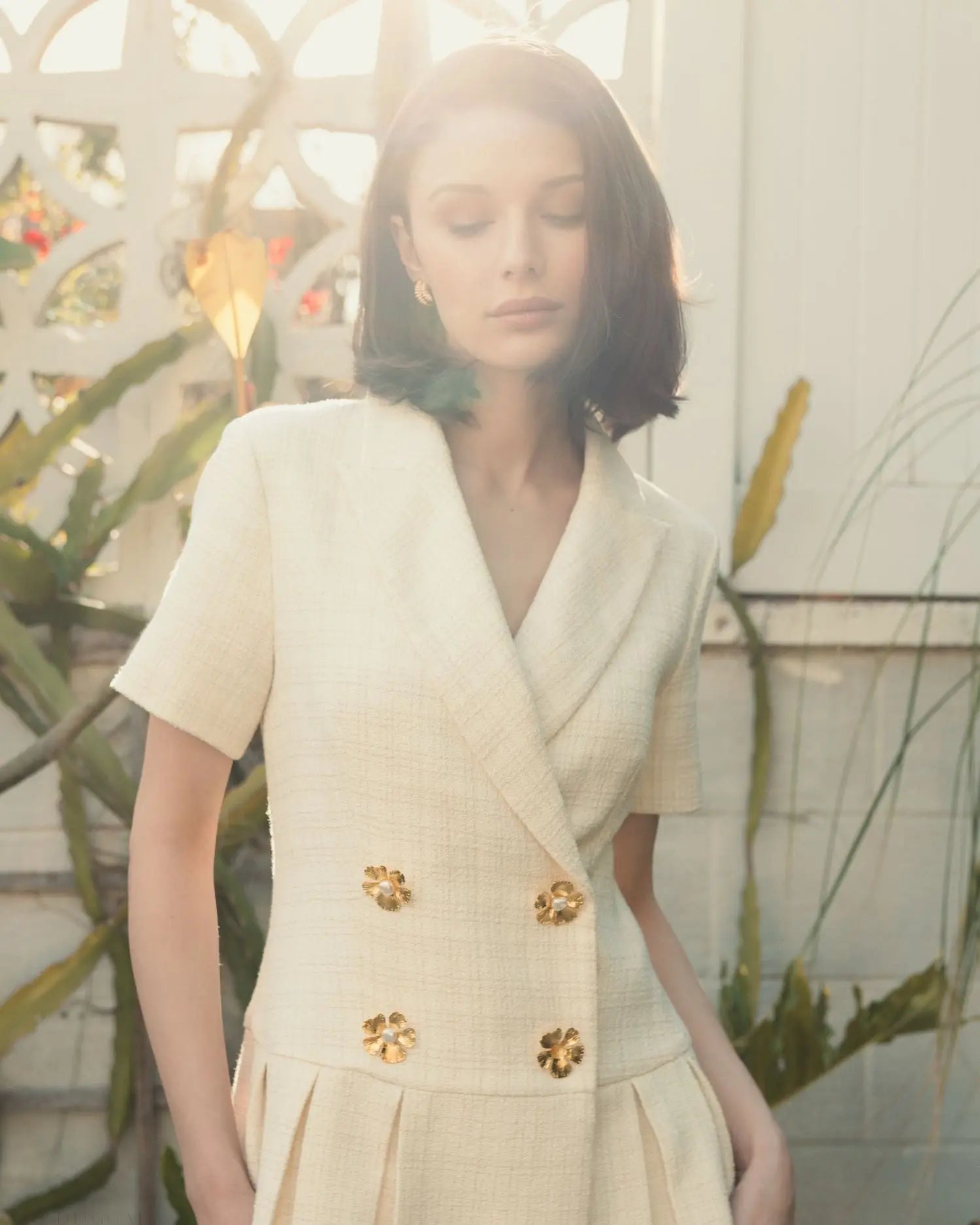 White Tweed Short Sleeve Blazer Mini Dress